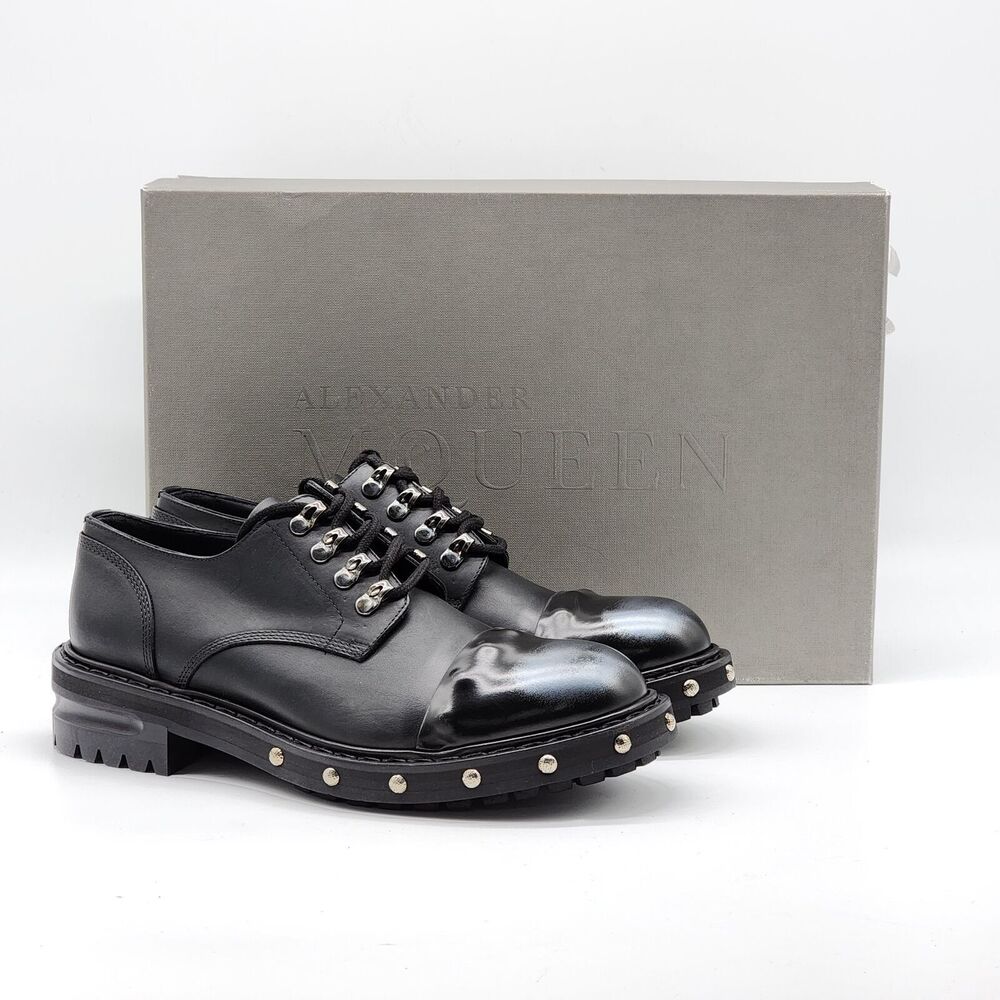 Alexander McQueen Hobnail Leather Derby Shoes EU 39 US 6 Black - NWB $2200